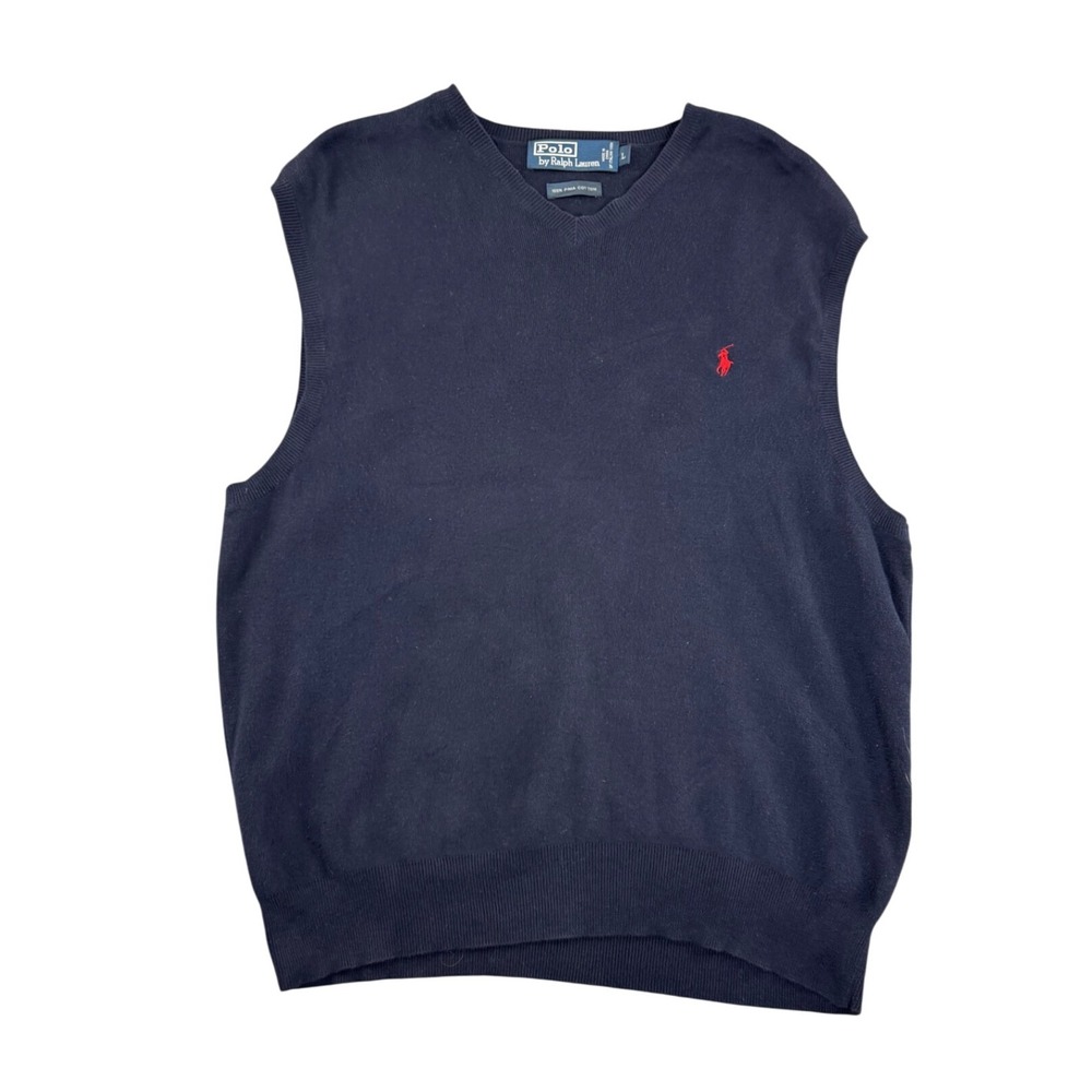 Polo by Ralph Lauren Navy V-Neck Knit Sleeveless Sweater Vest with Red Pony